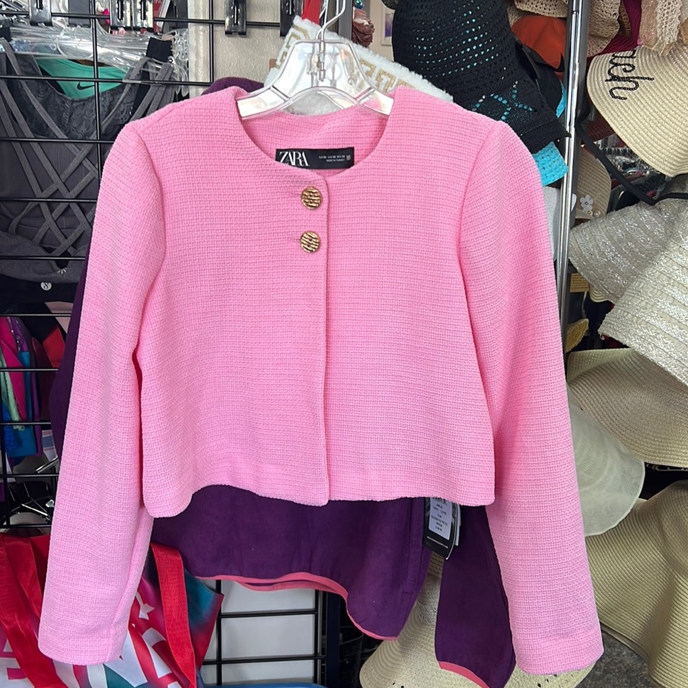 Zara Textured Blazer Pink size XS